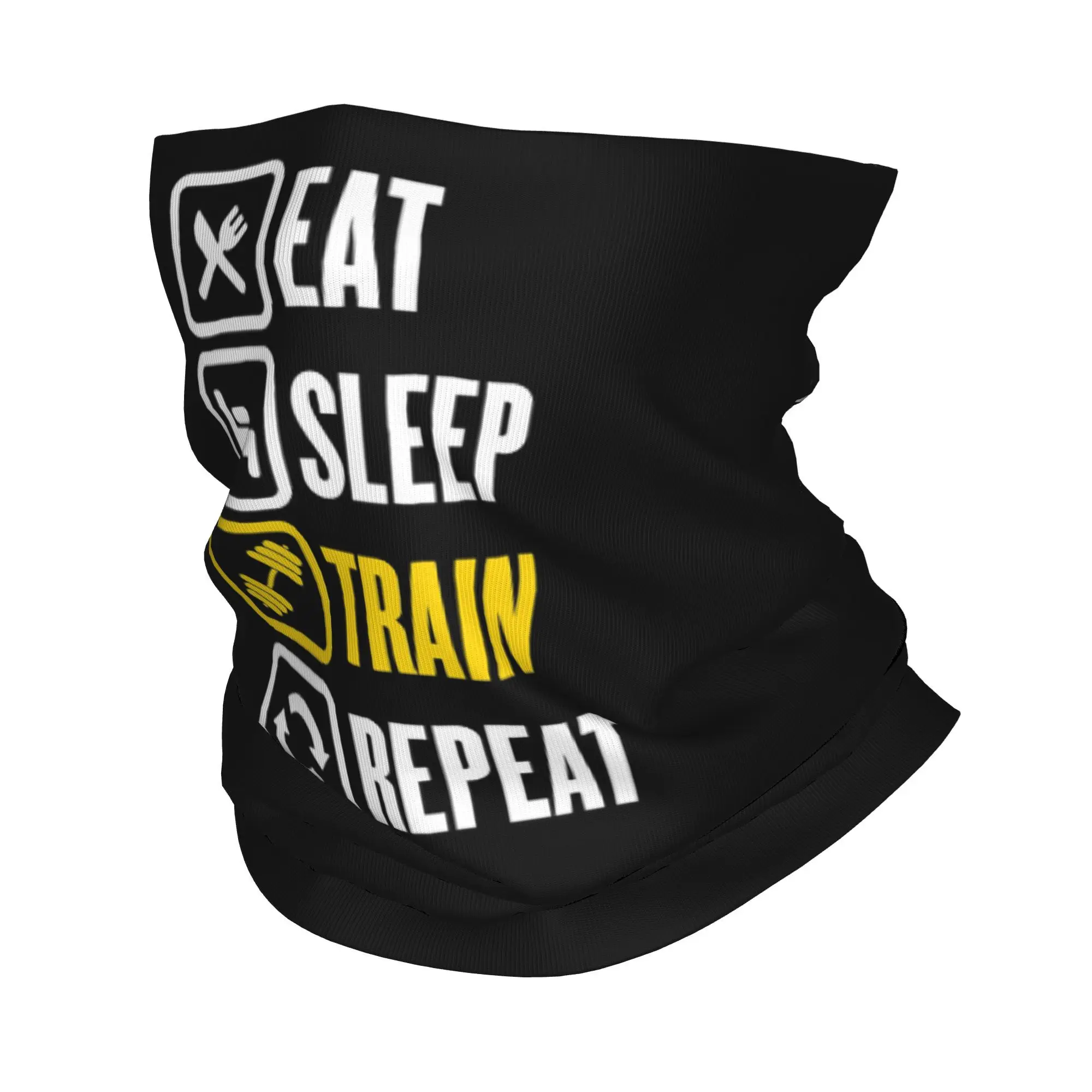 

Eat Sleep Train Repeat Gym Motivational Quote Bandana Neck Cover Magic Scarf Multi-use Headwear Cycling Unisex Adult Windproof