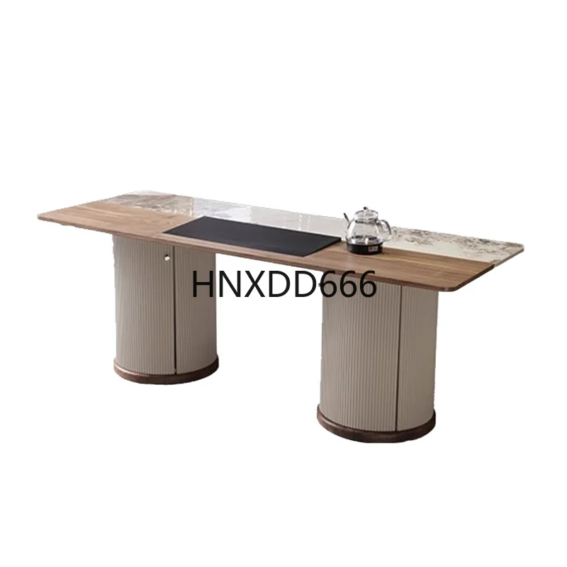 

New Chinese solid wood tea table chair high-end light luxury rock slab tea table