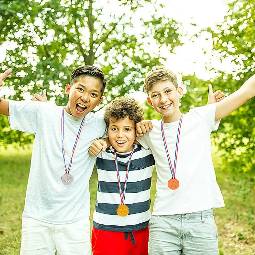 10pcs Gold Silver Bronze Award Medal with Neck Ribbon 1st Prize Medal Winner Medal Adults Kids Outdoor Souvenir