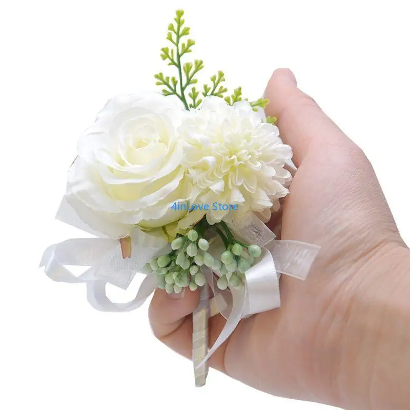 T4MD Handmade Bridal Groom Wedding Boutonniere Pin Artificial Rose Fake Ber