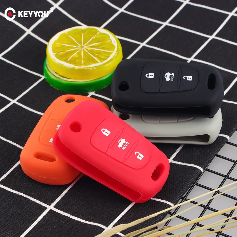 KEYYOU 3BTN Silicone Flip Car Key Cover Case For Kia RIO K2 K3 K5 Ceed Cerato Sportage SOUL For Hyundai Verna i20 i30