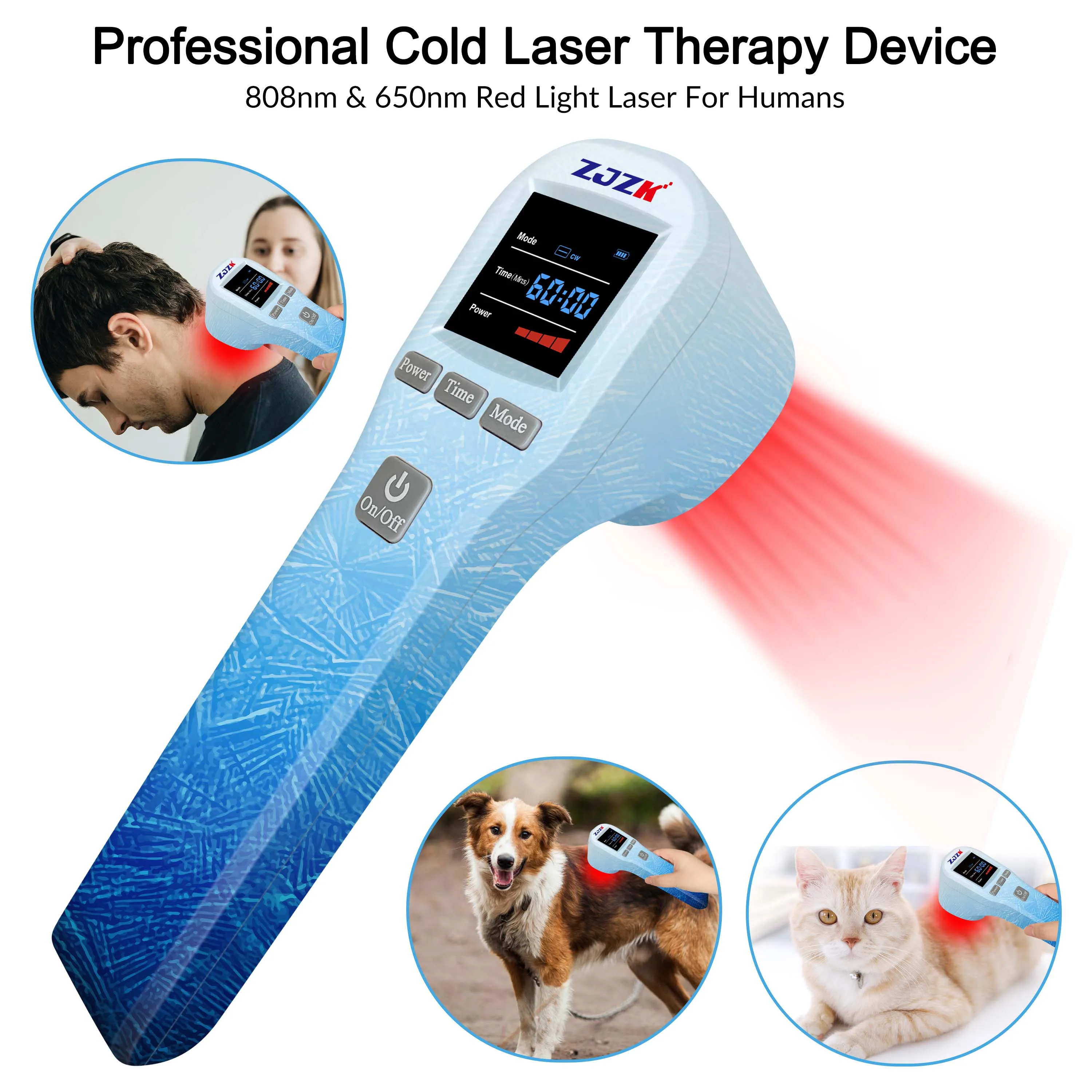 ZJZK Veterinary Cold Low Level Laser Therapy Clinical 650nmX16Diodes+808nmX4Diodes For Dogs And Humans Neuralgia Muscle Strain