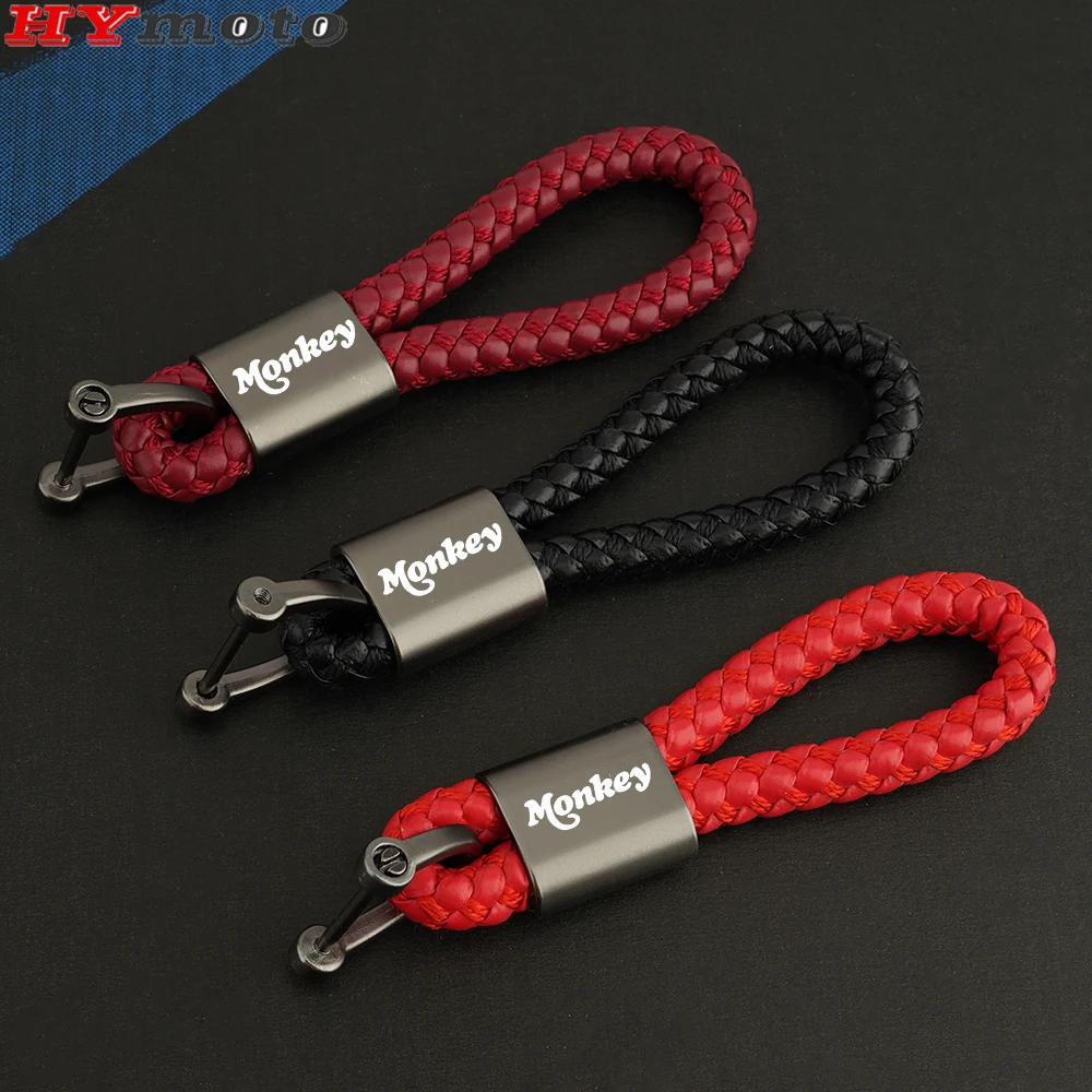 

Motorcycle Accessories Leather Knitting Rope Keychain Metal Keyring For HONDA MONKEY Z 125 50 Z125 Z50 Monkey125 With Laser Logo
