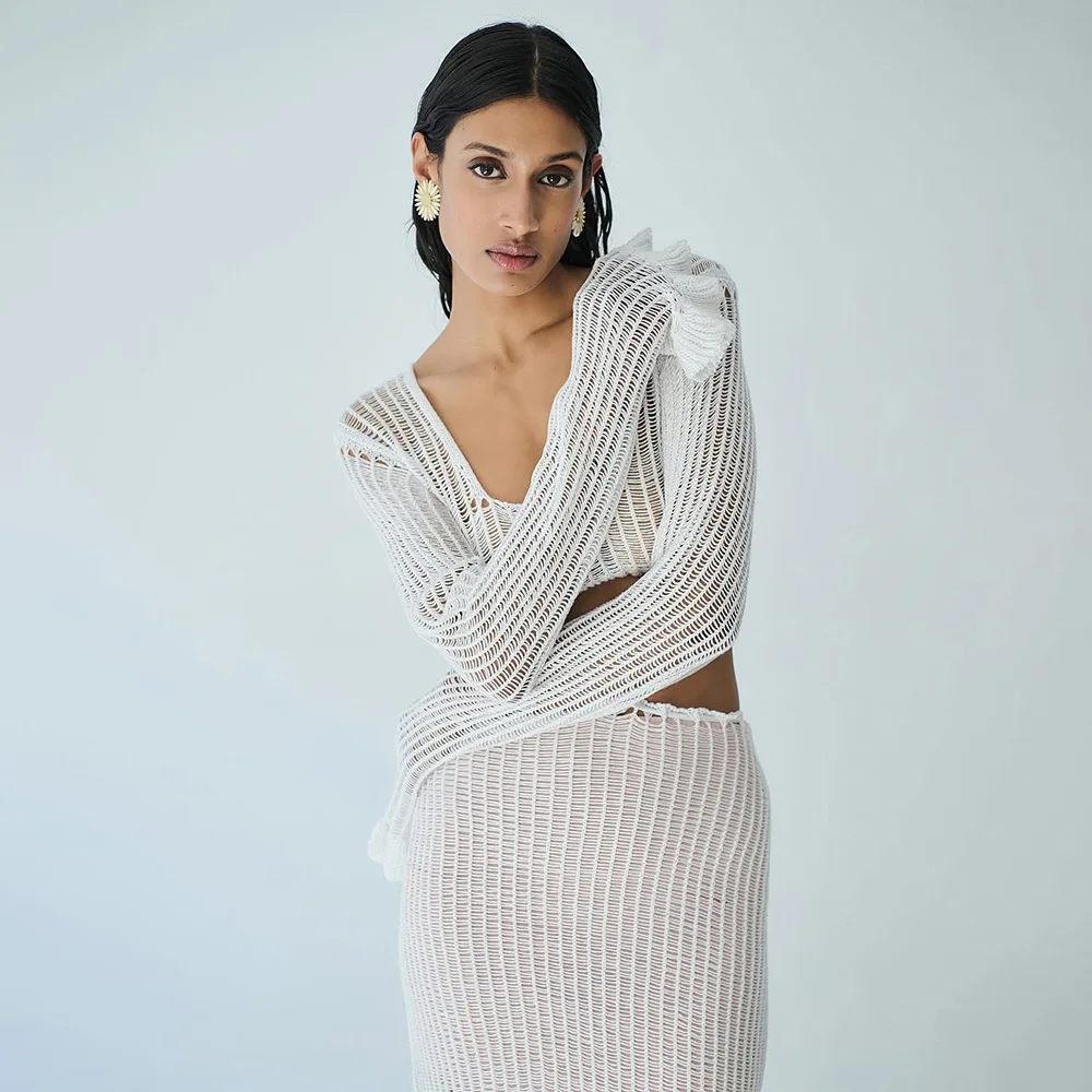 Beach Vaion Sle Sexy Hollow out Lotus  Knitted Bikini Swimsuit Cover up Skirt Faionable Summer Ensemble