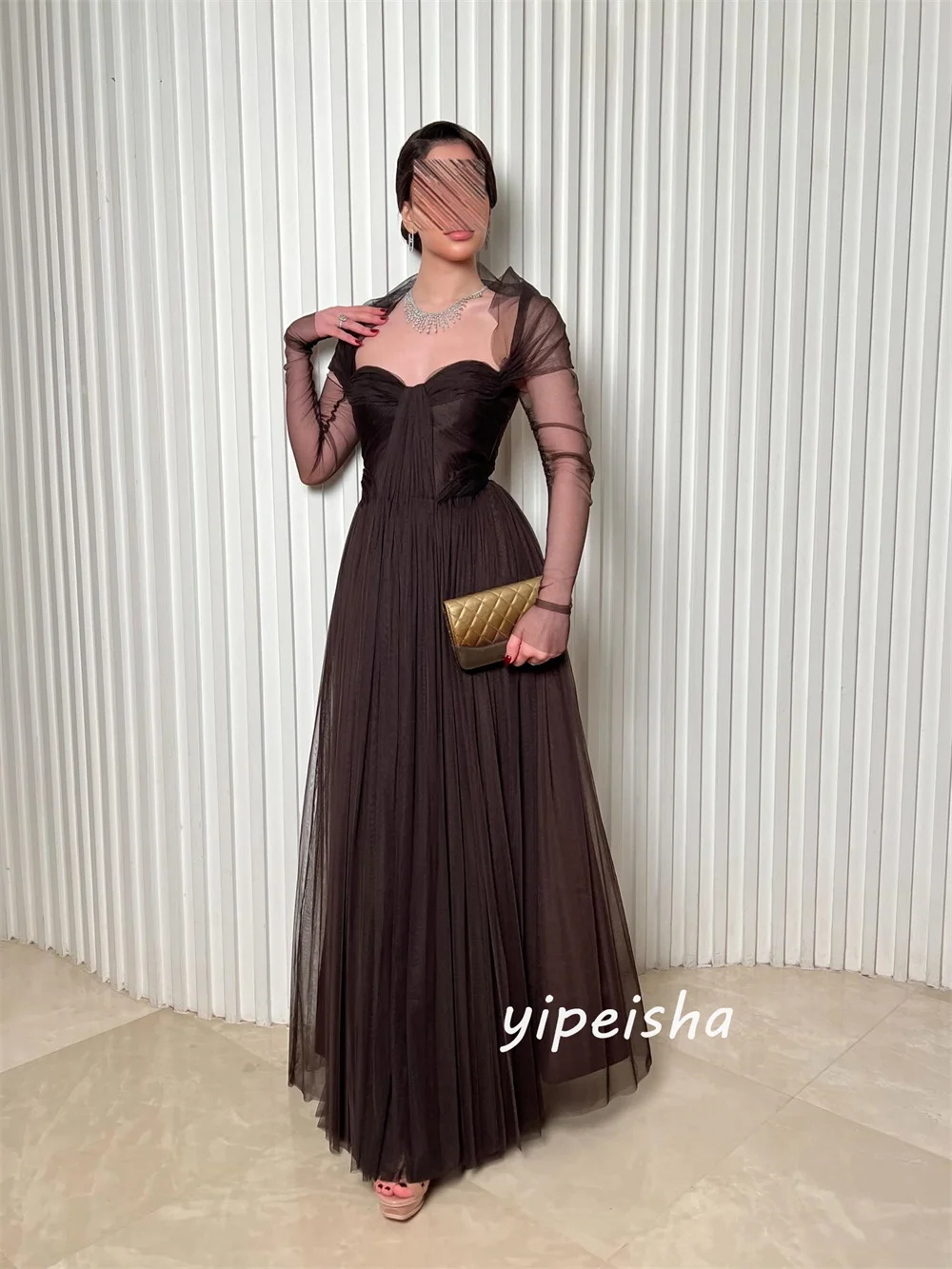 Customized Matching Sexy Tulle Pleat Ruched Draped A-line Off-the-shoulder Long Dresses Evening Dresses for Woman image 2