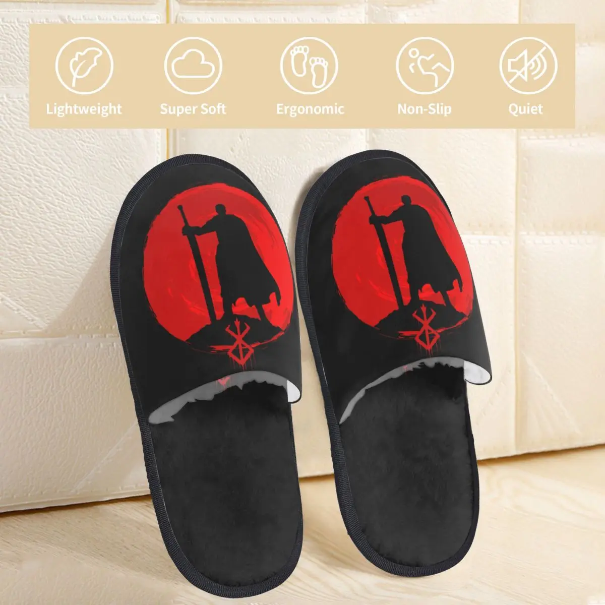 Berserk Guts And Red Moon Winter House Slippers Bedroom Cozy Memory Foam Slippers Non-slip