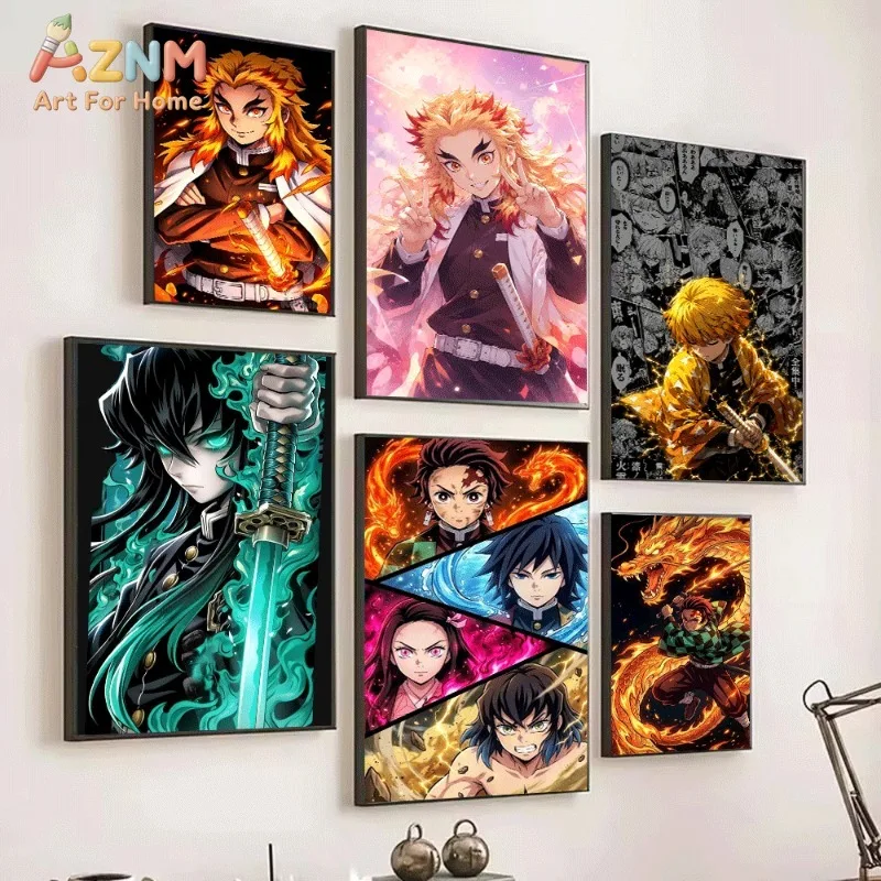 Demon Slayer Anime Canvas Wall Art Rengoku Muichiro Mitsuri Zenitsu Poster Unframed Canvas Painting Home Living Room Decor  Gift