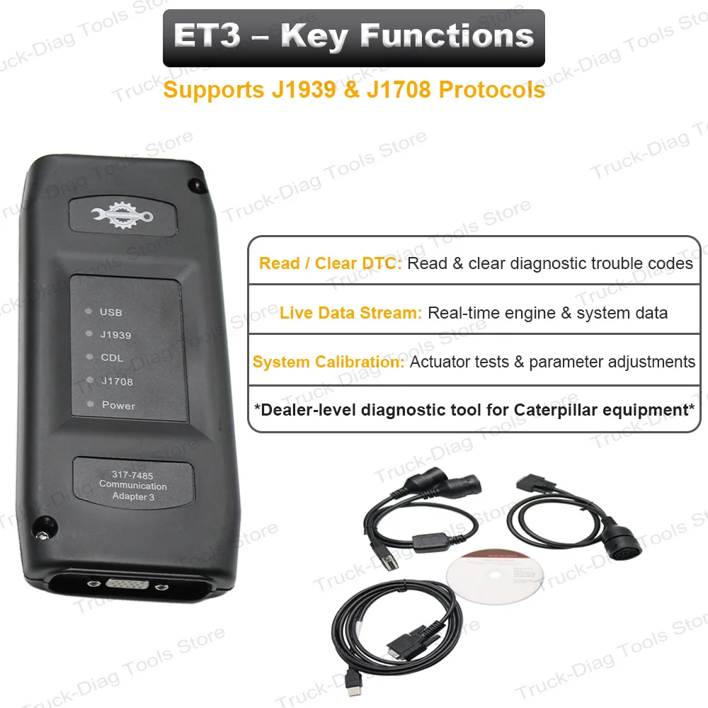 ET3 Communication Adapter 317-7485 Diagnostic Tool for Caterpillar – J1939/J1708 6/9/14-Pin Cables