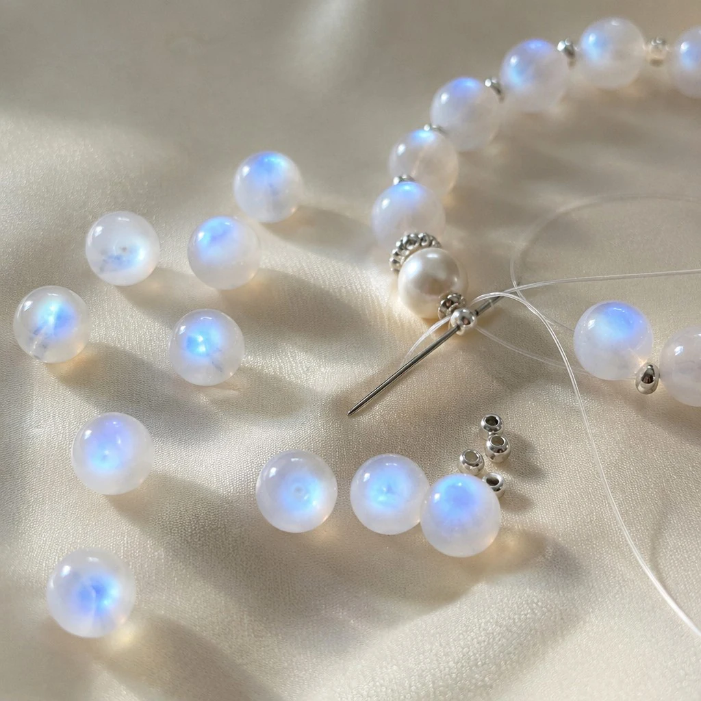 Natural Blue Flash Moonstone Loose Beads 1pc, Round Polished Gemstone Stone Beads 1pc for DIY Bracelet Necklace Jewelry Making