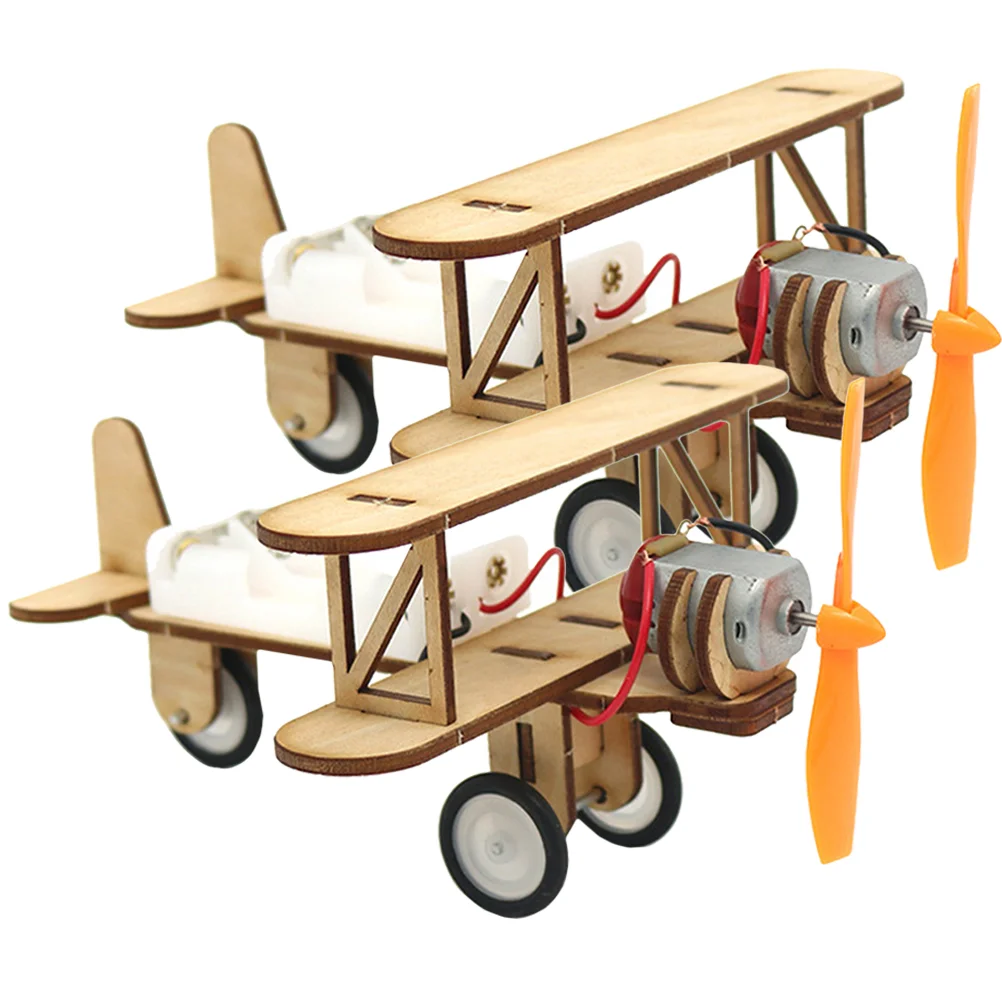 2 Pcs Electric Gliding Plane Assembly Toy Kids Wooden Model Puzzle Easy Assemble No Glue Educational Gift Decorative Mini