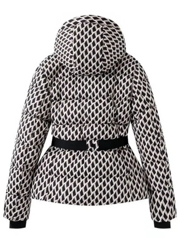 2025 المرأة الشتاء مقنعين مبطن الرياضة سترات السراويل 2 قطعة مجموعة حزام الإناث أنيقة الدافئة يندبروف التزلج معاطف جاكيتات بنطلون