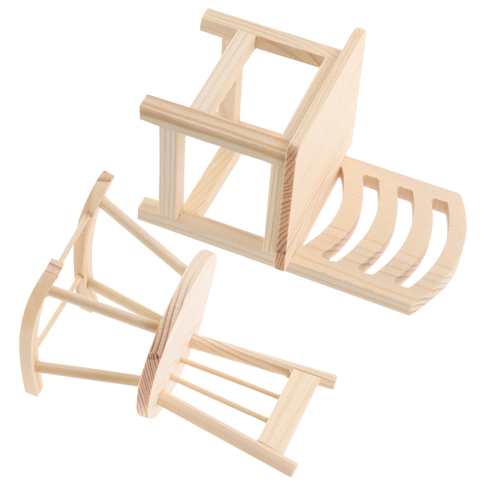 2Pcs Miniature Rocking Chair DIY Kit Wooden Chair for Project Dollhouse Interior Decorative Accessory Fine Motor