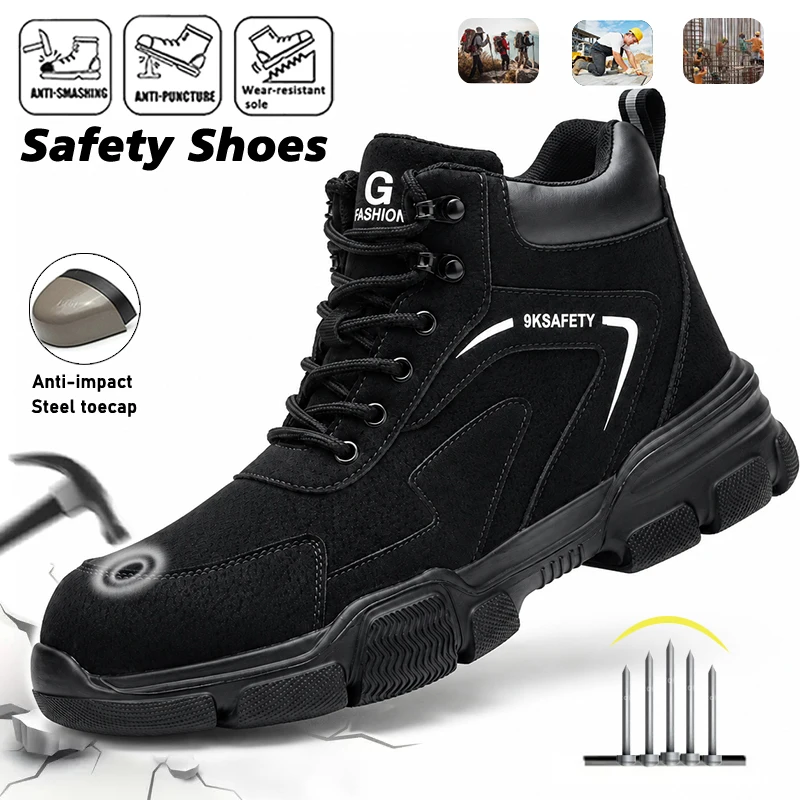 Anti-Smash Puncture-Proof  Work Shoes For Men Steel Toe Safety Shoes Lightweight Protective Work Boots Construction Safety Shoes