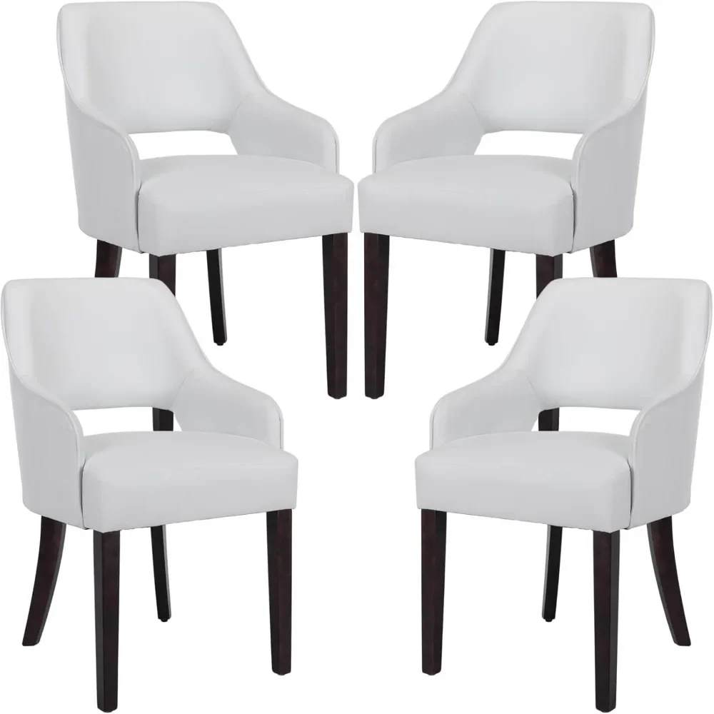 

Modern Dining Chairs Set of 4 Upholstered Faux Leather Accent Side Chair with Mid Open Back & Wood Legs.