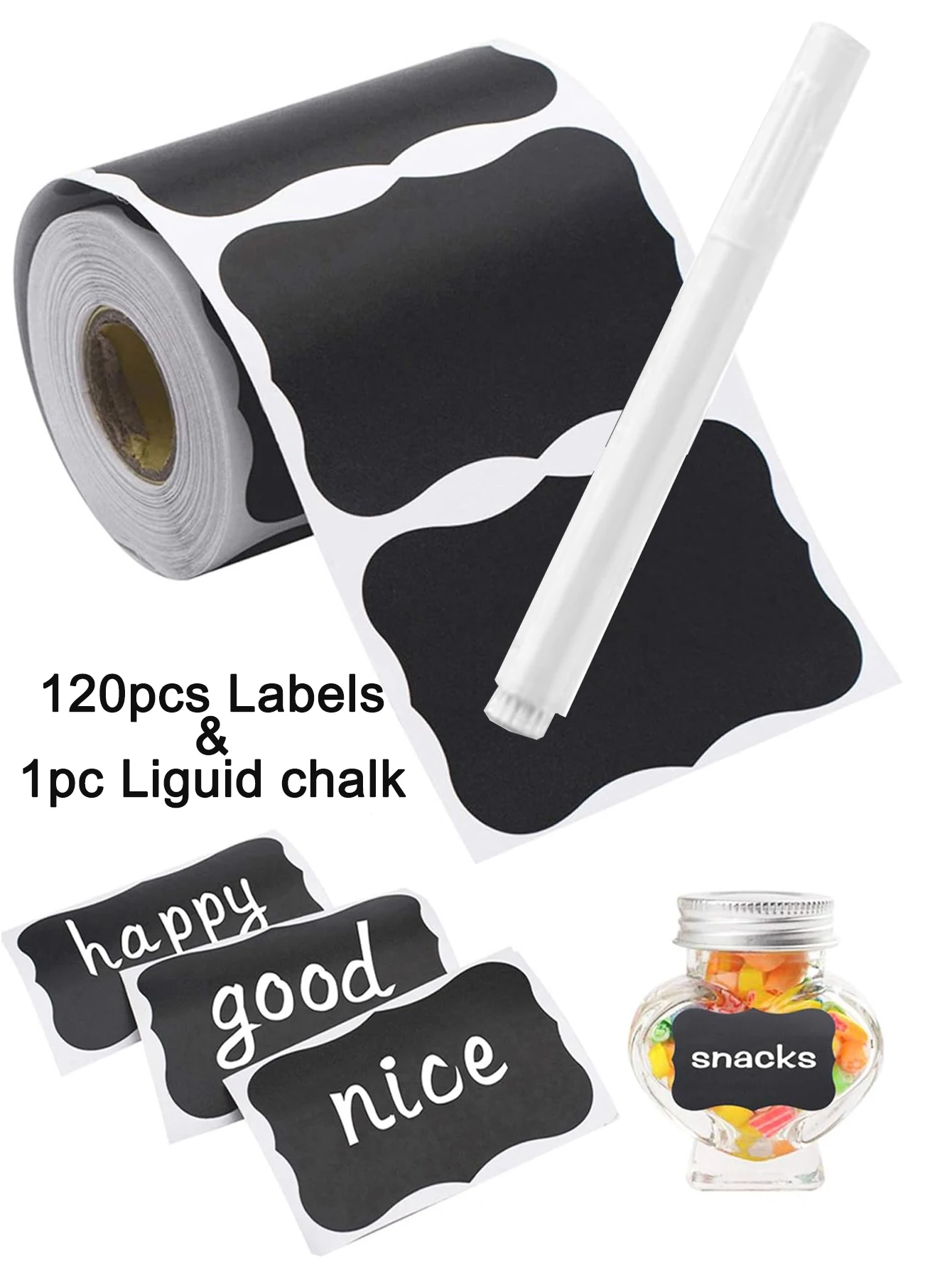 120pcs/roll Waterproof Reusable Chalkboard Labels with Liquid Chalk Marker,Removable PVC Chalkboard Label Stickers Set