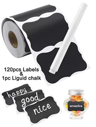 120pcs/roll Waterproof Reusable Chalkboard Labels with Liquid Chalk Marker，Removable PVC Chalkboard Label Stickers Set