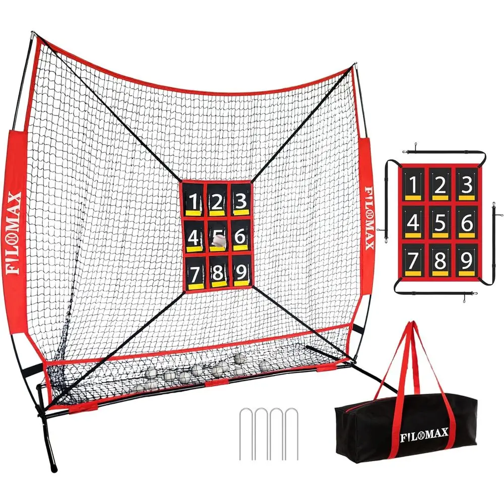 

7x7t Baseball & Sotball Practice Net with Numbered Strike Zone - Heavy Duty Portable Hitting Pitching Training Net or Pitching A