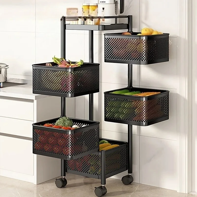 

Rotating Organizer Cart Crack Storage Trolley Aesthetic Sliding Shelves Metal Kitchen Racks with Wheels Organizers Furniture