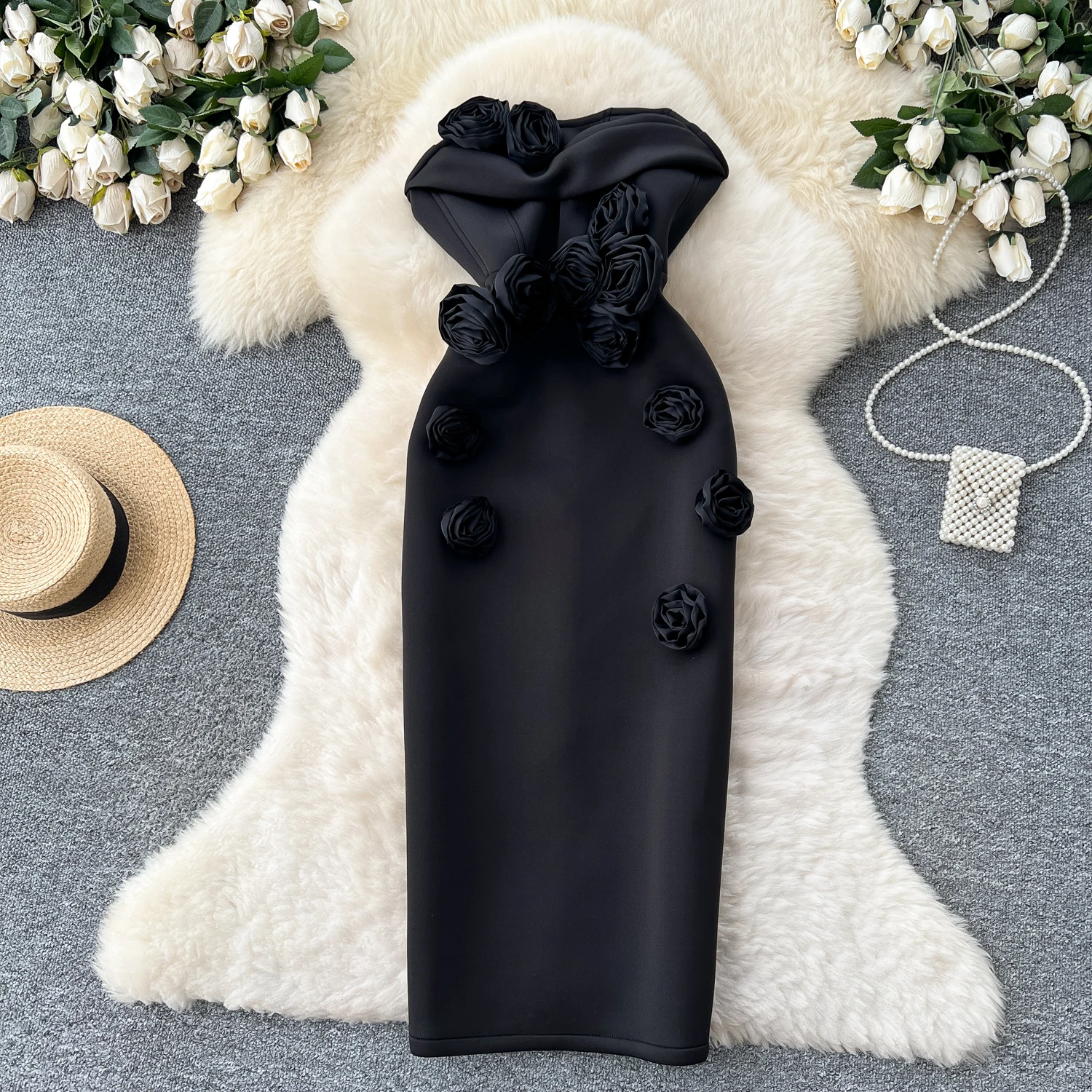 Chic vintage Three-dimensional sleeveless Elegant Fairy korean fashion Boho dress women clothing dress