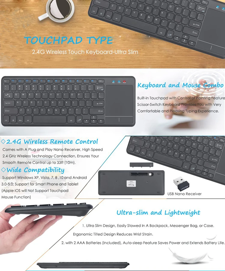 Scissors 78keys ABS 2.4G Wireless Keyboard with Touchpad for Computer PC Smart TV
