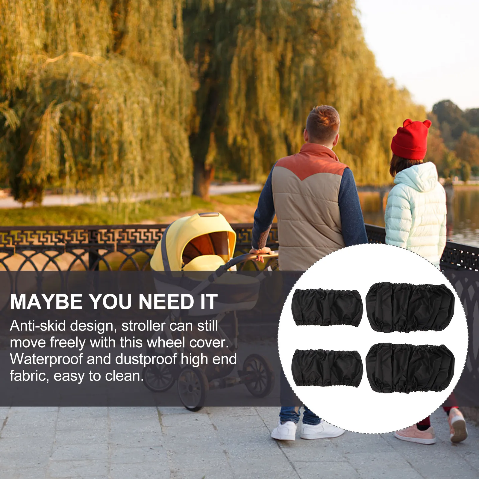 

4Pcs Stroller Tire Cover Elastic Non Slip Lightweight Portable for Wheel Protection Stroller Wheel Cover