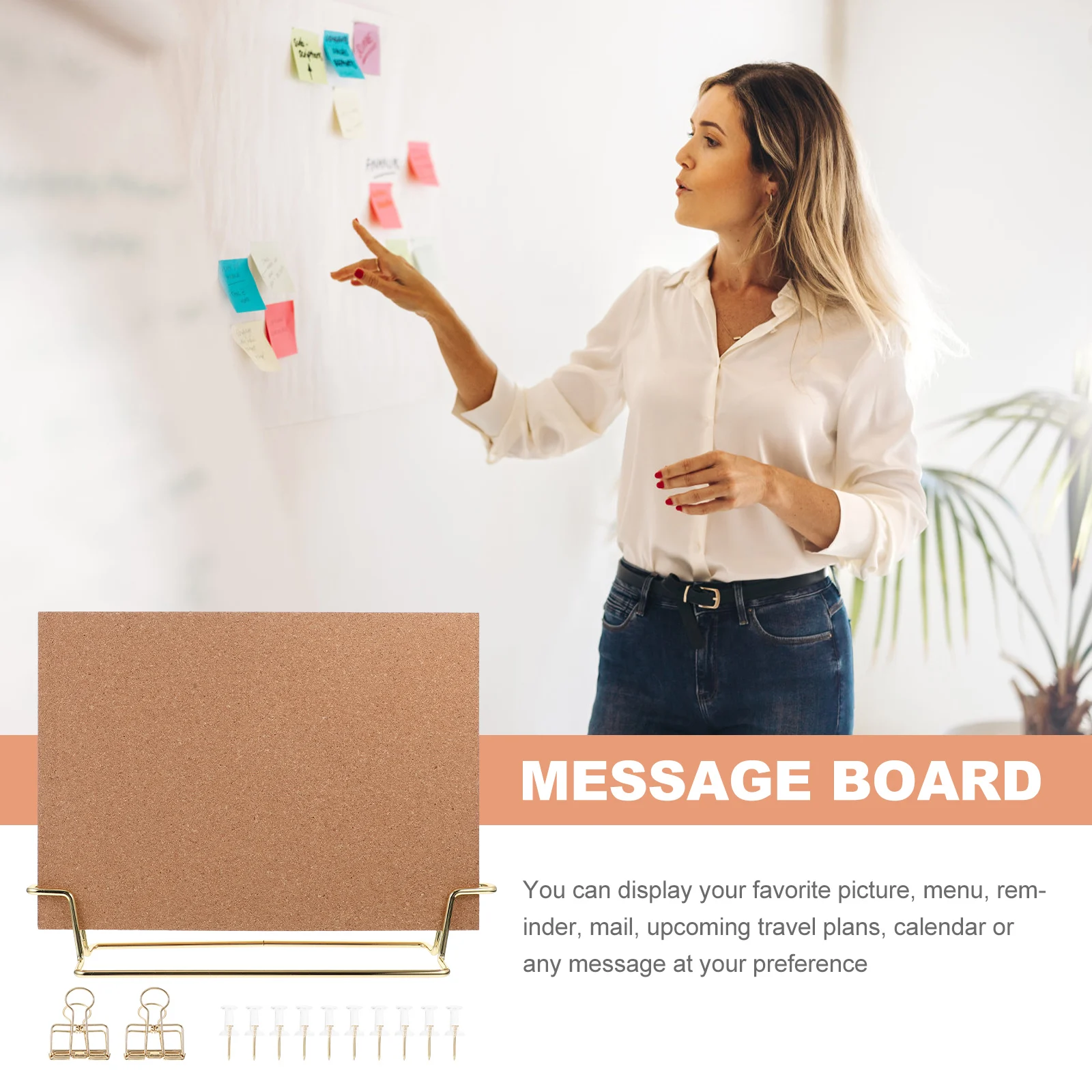 

Cork Board Note Pin Office Photo Small Bulletin A4 Golden Desktop Letter Board Memo Display Stand Craft Creative Design