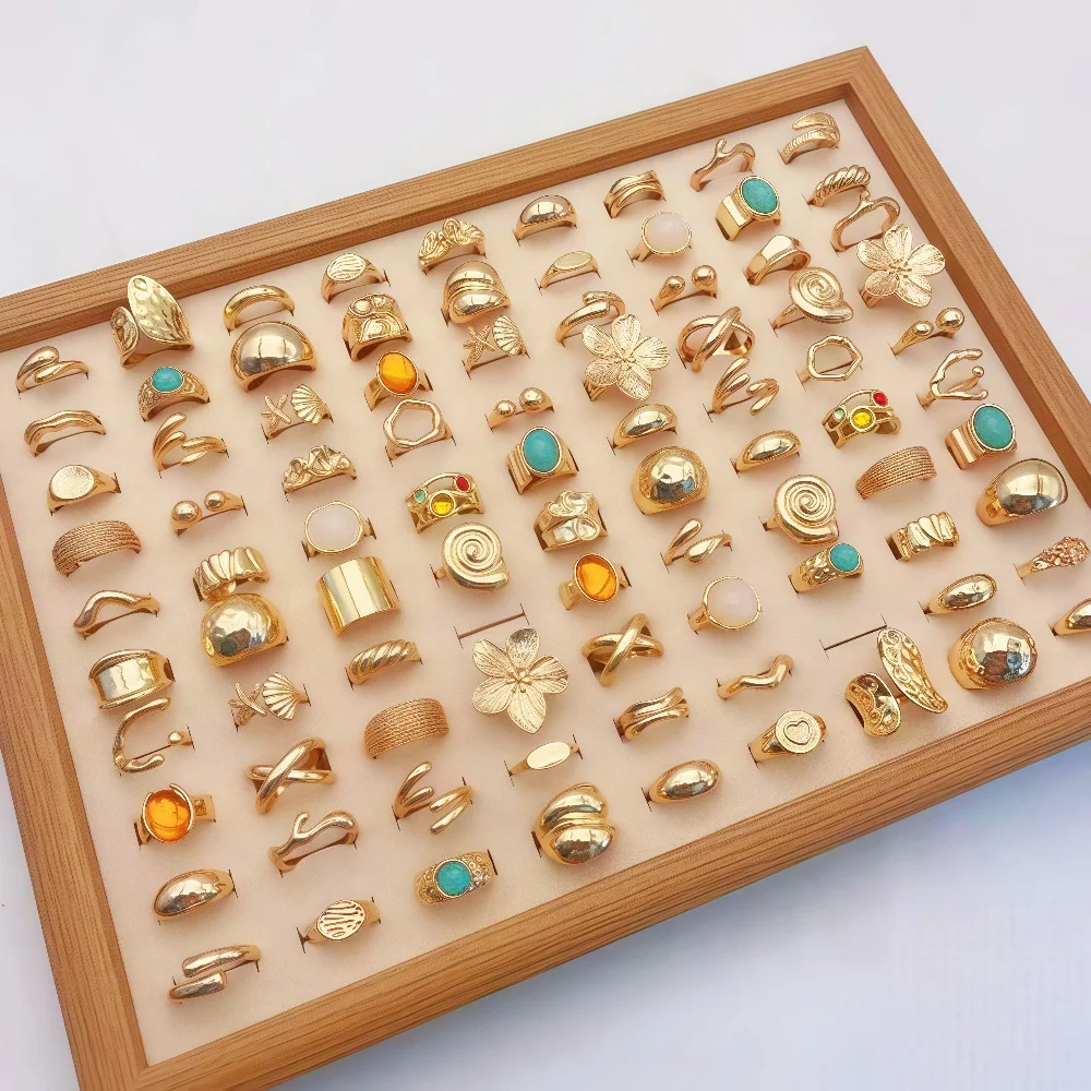 10/20/30Pieces Fashion Flowers Geometric Irregular Line Open Ring Set For Women Mix Style Trendy Jewelry Party Gifts