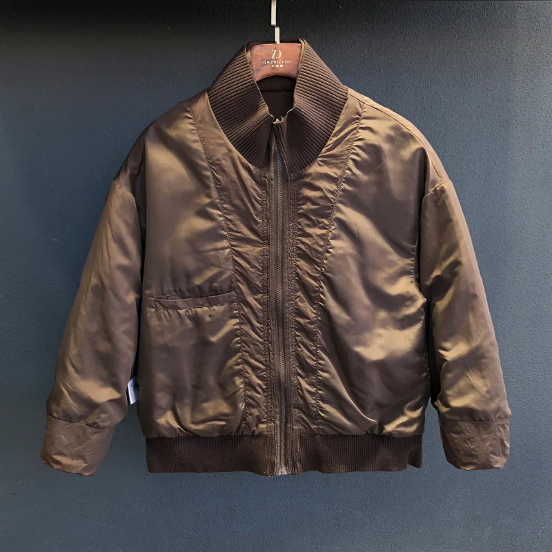 Winter new men's retro down jacket with warm stand up collar, versatile, casual, simple and fake, two personalized clothes