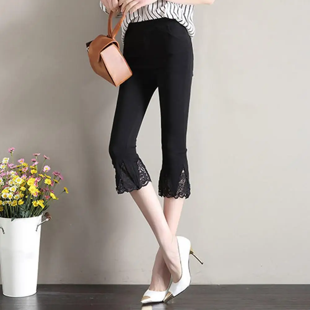 Womens Pants Ruffled Legs Elastic Waistband Wide Leg Loose Casual Pull On Trousers Lace Stitching Tight Leggings with Pockets