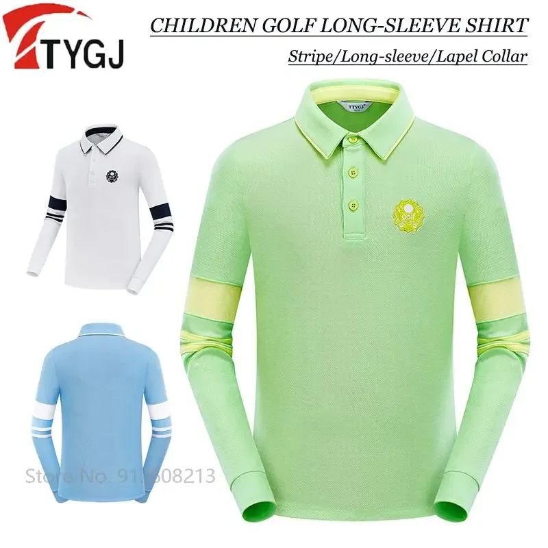 

TTYGJ Children Casual Striped Tops Boys Girls Long-sleeved Golf T-shirt Kids Soft Badminton Polo Shirt Golf Clothing S-XL