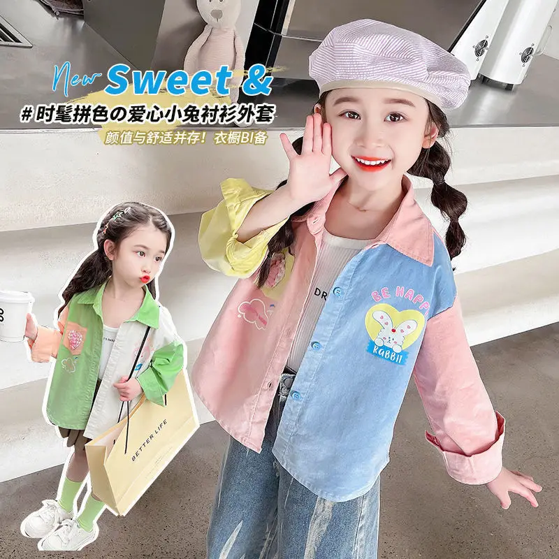 

Children's Long Sleeve Shirt New Spring Autumn Girls Korean Style Fashionable Casual Loose Top Girls Shirt Jacket