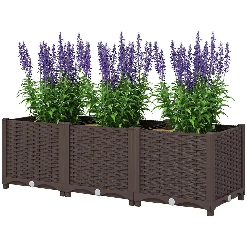 

Plastic Raised Garden Bed, 4 x 1 x 1 ft Outdoor Flower Box with Drainage Holes for Vegetables, Herbs, Brown
