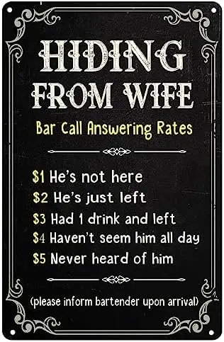 Retro Tin Sign- Hiding From Wife Bar Garage Signs Metal Sign Retro Vintage Tin Sign Metal Poster Wall Art Decor 8X12 Inches