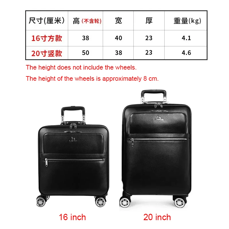 Fashion popular genuine leather rolling luggage spinner carry on high quality trolley suitcase with wheels business trolley box