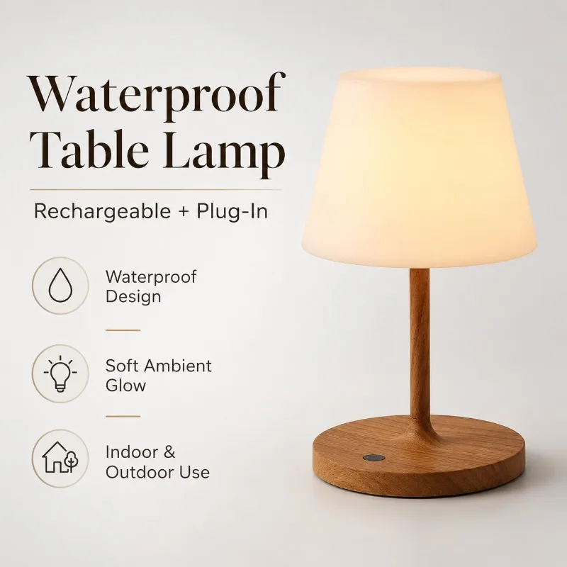 

Waterproof Small Desk Lamp with Dual Function of Charging and Plugging Outdoor Waterproof Bedroom Bedside Table Top Night Light