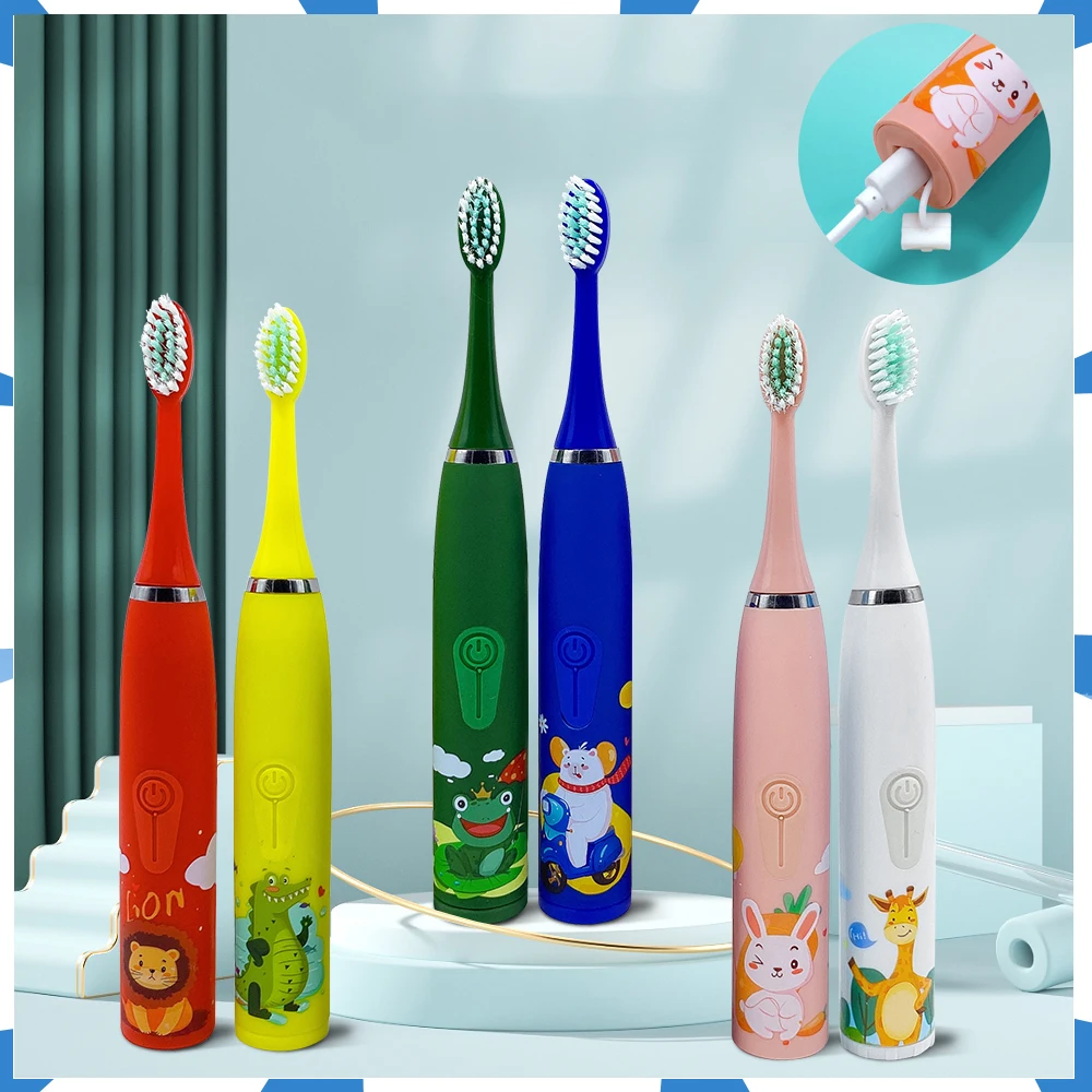 

Children's Electric Ultrasonic Toothbrush Soft Bristled Cartoon 4 Mode IPX6 Waterproof Clean Teeth Prevention Decay USB Charger