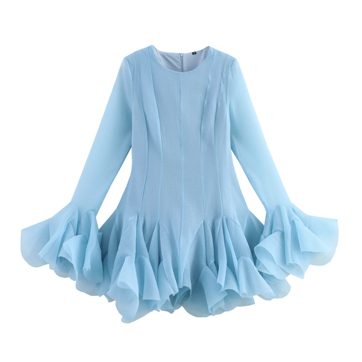 2026 Spring New Women's Dress, Round Neck Sheer Multi-Layer Ruffle Flare Sleeve Waist-Tight Mini Dress, Sweet & Stylish