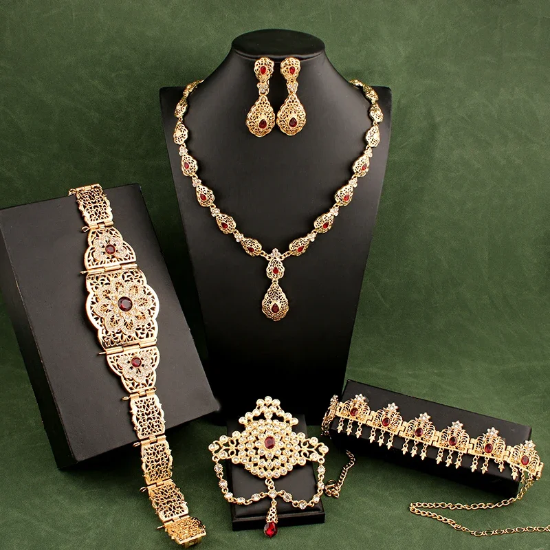 Middle East Wedding Jewelry Set Gold Plated Moroccan Turkish Trendy Jewelry Sets for Women Belt Bride Accesories Bijou Arab