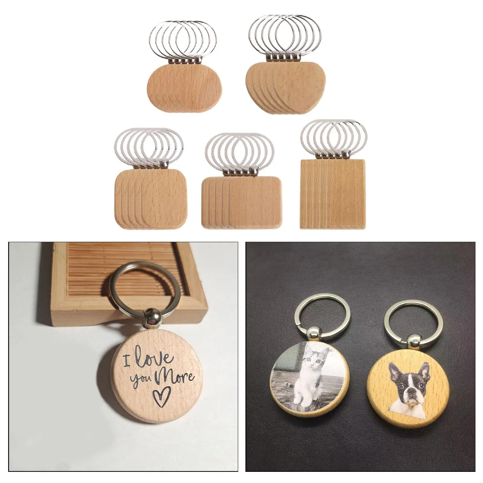 100pcs Wood Slices Keychain, Unfinished Predrilled Log Discs, Round Blank