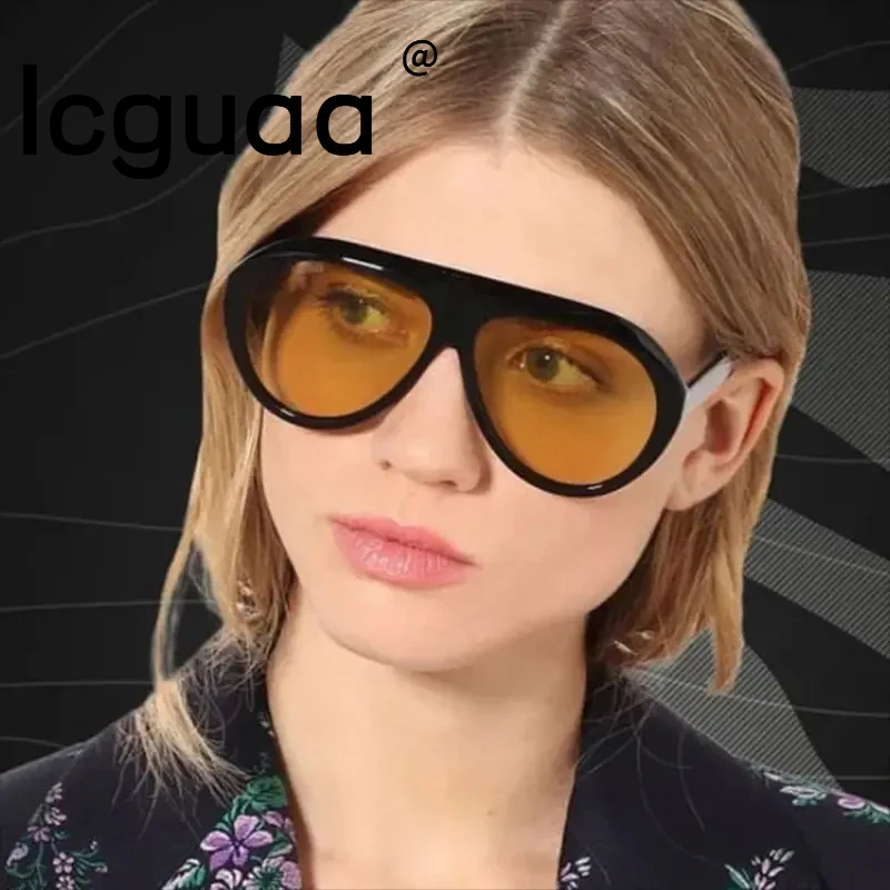 

Vintage One Piece Oval Sunglasses Gradient Lens Leopard Eey Wear Glasses Trendy Driving Goggles Female Male Oversized Glasses