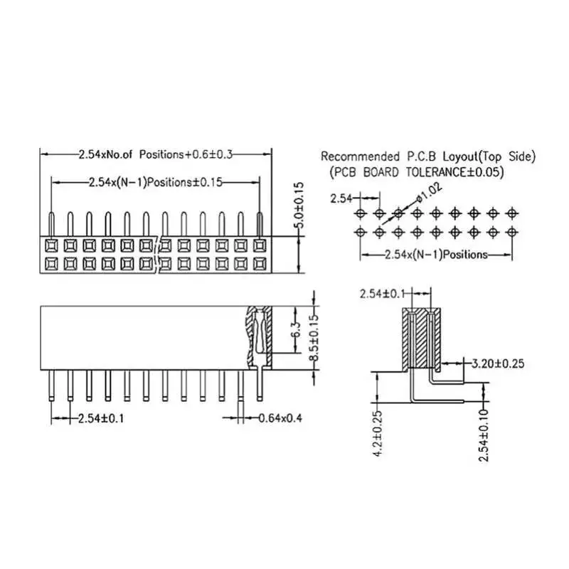 5~10 Stück Doppelreihiger Buchsenstecker 2,54 mm gebogener Stiftanschluss 90 Grad horizontal 2*2P3p4p5p6p8p-2X40p – Detail 1