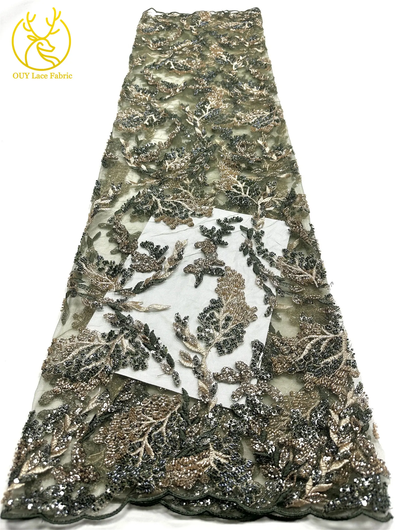 Afrikanischer Perlen-Pailletten-Stickerei-Spitzenstoff 2026 Exquisite Nigerianische Brautspitze Französischer Tüllstoff für Hochzeits- und Partykleider – Detail 13