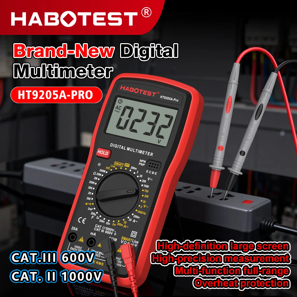 HABOTEST HT9205A-PRO Digital Multimeter True RMS Multi-function Tester Live Neutral Line Test AC DC Voltage Current Capacitance