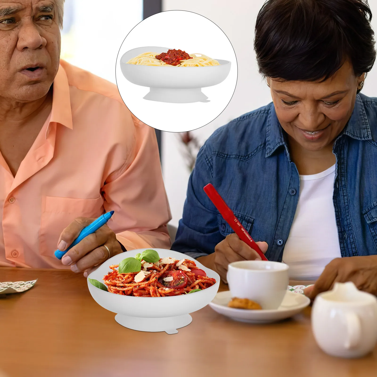

Spill Proof Adaptive Scoop Bowl Suction Cup Base Self Feeding Dinnerware for Elderly Adults Rehabilitation Aid Anti Spill Dish