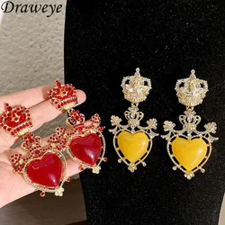 Draweye Crown Earrings for Women Heart Medieval Style Vintage Jewelry Party Exquisite Elegant Simple Pendientes Mujer