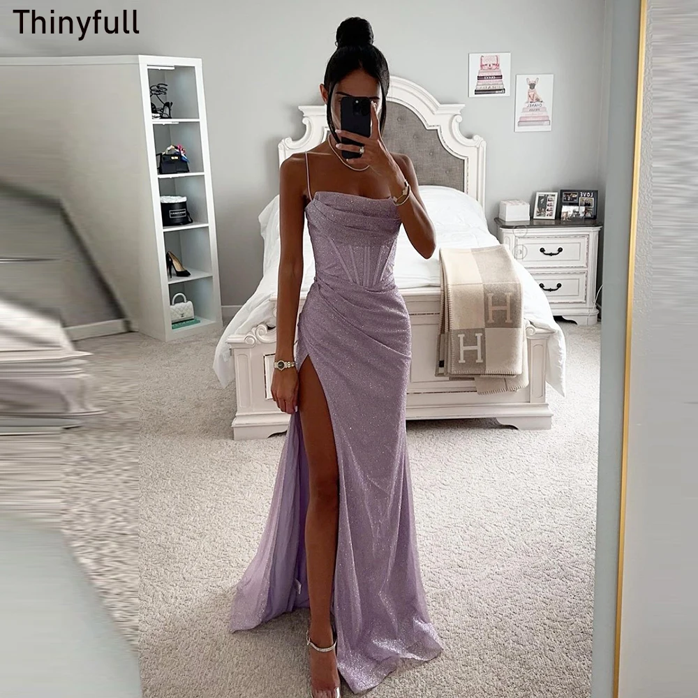 

Thinyfull Elegant Mermaid Prom Dress Strapless Spaghetti Strap Evening Party Gown 2023 Side High Split Formal Event Dress