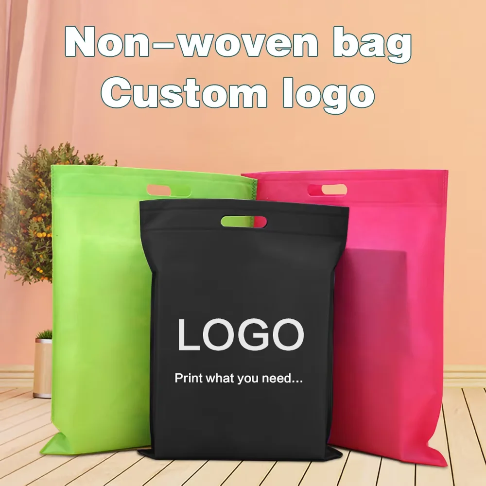 100pcs Custom Logo Flat Non Woven Bag Shopping Bag Cloth Bag For Gift Clothing One Color Double Sided Printing Logo Free Design