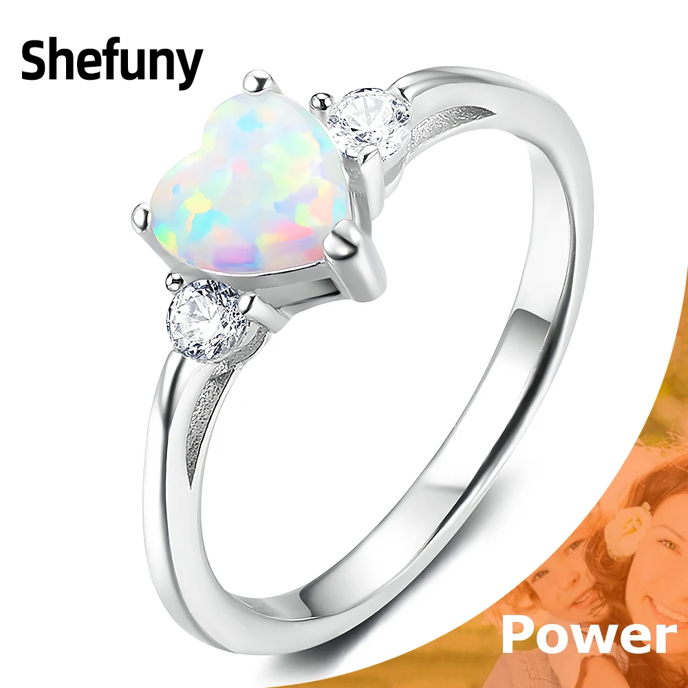 

925 Sterling Silver Heart Finger Rings White Clear Zirconia Opal Love Rings For Women Girlfriend Fine Jewelry Engagement Gift