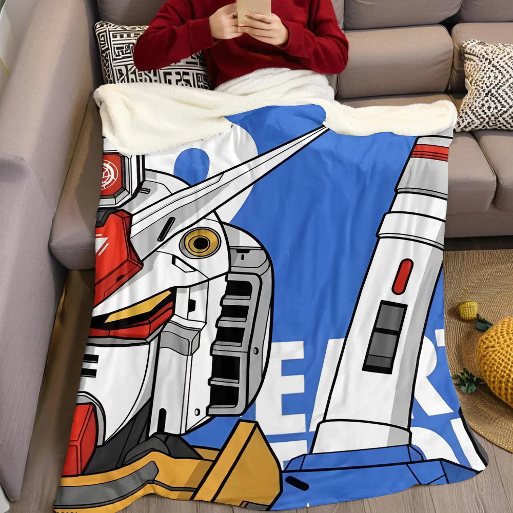 Classic RX-78 Gundam Flannel Blanket Warm Soft Halloween Christmas Couch Warm Cozy Decorative Decor Gift for All Season