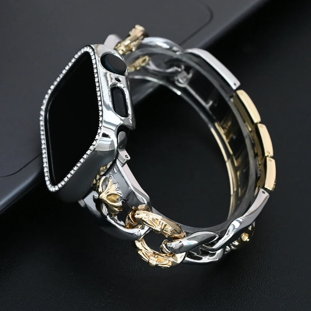 Diamond Case Band for Apple Watch Series 9 41mm 45mm Ultra 2 49mm Women Luxury Slim Bracelet iwatch 8 7 se 4 5 6 38 40mm 42 44mm